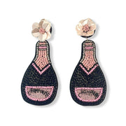 Flower Sequin Stud Featuring Champagne Bottle Beaded Design Statement Earrings