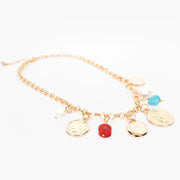 Freshwater pearl and coin mixed charm gold necklace