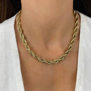 18K gold plated titanium steel necklace Chunky twisted design on model