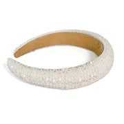Crystal covered headband Satin padded fabric Available in champagne, steel and white Width 3.5 cm, Height 1.5 cm in White