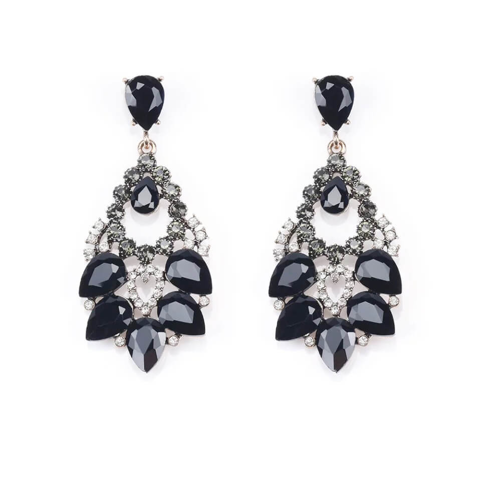 Vintage design Black rhinestone and diamante stud earrings Set in vintage gold alloy