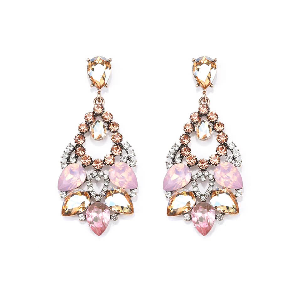Vintage design pink rhinestone and diamante stud earrings Set in vintage gold alloy