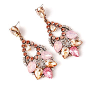 Vintage design Pink rhinestone and diamante stud earrings Set in vintage gold alloy