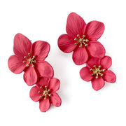 Watermelon double bloom flower drop statement earrings with gold centre