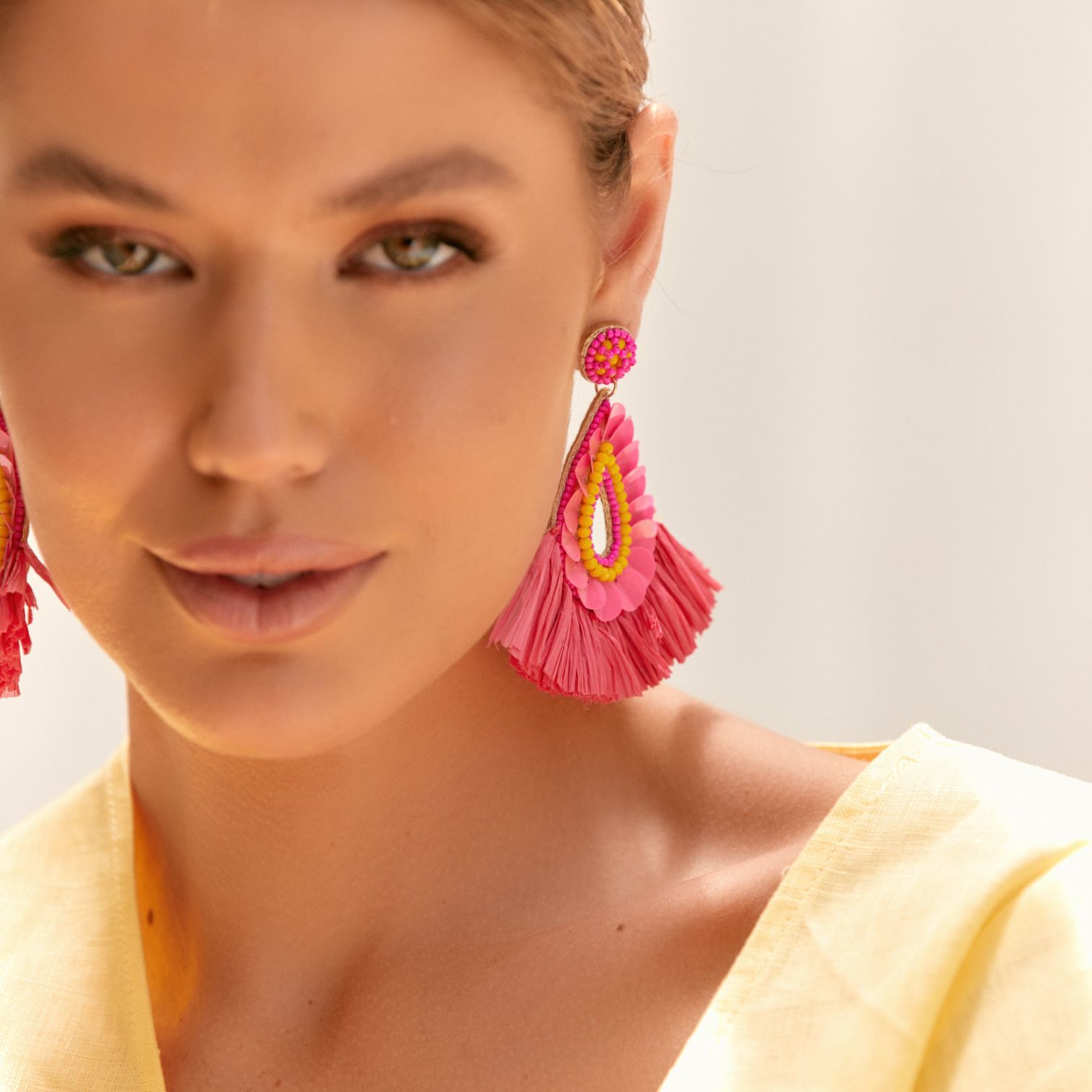 Pink fringe deals earrings