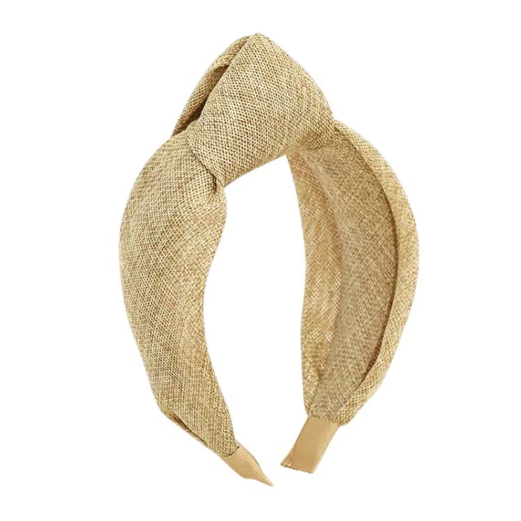 Woven fabric headband Oversized top knot design natural sandy beige colour