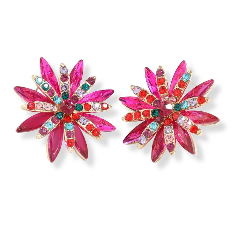 Diamante stud earrings in a rose coloured fireworks design