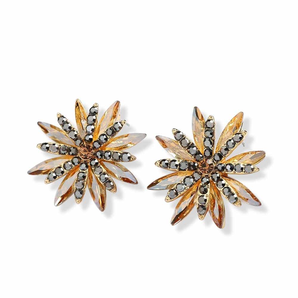 Diamante stud earrings in a gold fireworks design