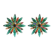 Diamante stud earrings in a green fireworks design