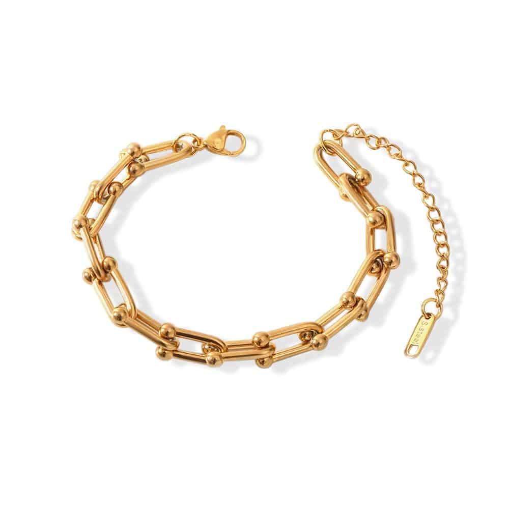 Geometric gold bracelet 18K gold plated stainless steel Parrot clip closure Length 16 cm plus 6 cm extension