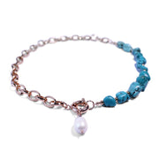 Close up View of Half Turquoise Stone Chain Pearl Drop Necklace