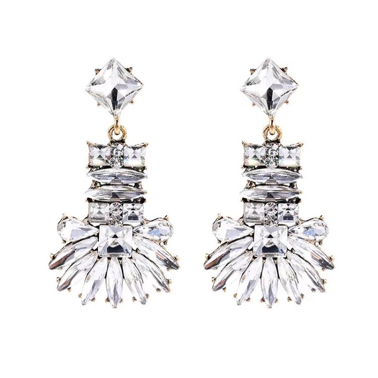Clear Rhinestone and Diamante Drop Earrings Set in Nickle Free Gold Plated Vintage Alloy