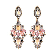 Champagne RHinestone and Diamante Drop Statement Earrings in VIntage Gold Alloy