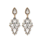 Rhinestone and Diamante Drop Statement Earrings in VIntage Gold Alloy
