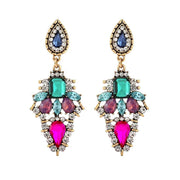 Multi Colour Rhinestone and Diamante Drop Statement Earrings in VIntage Gold Alloy  Edit alt text
