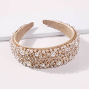 beige headband with rose gold sequin and imitation pearls