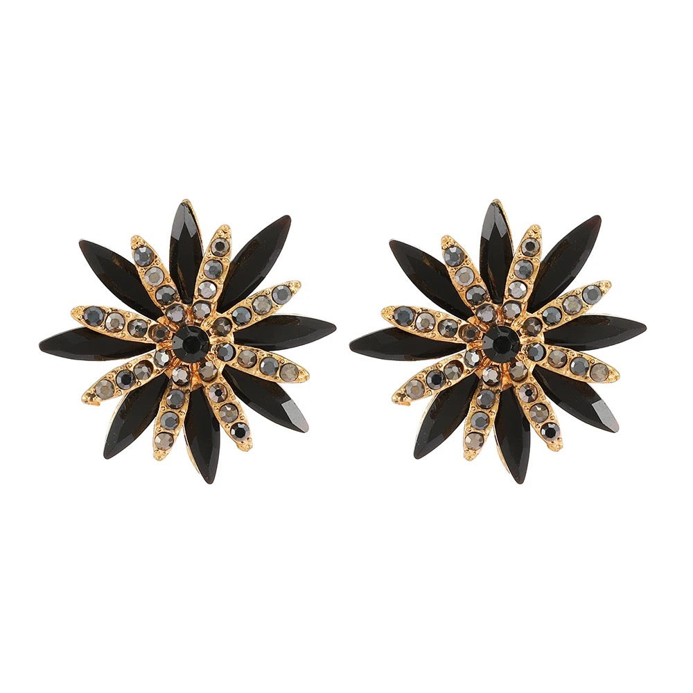 Diamante stud earrings in a black fireworks design