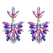 Colourful Ab Diamante Statement Earrings Set in Gold Alloy in