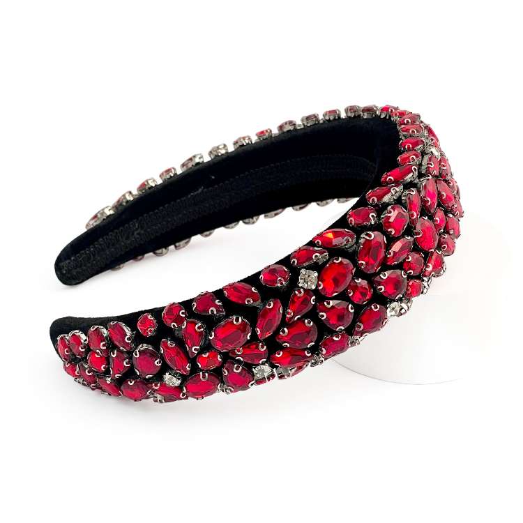 Red Jewelled Black Velvet Padded Headband