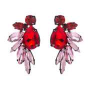 Rhinestone and Diamante Cluster Stud Earrings in Red and Pink