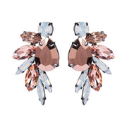 Rhinestone and Diamante Cluster Stud Earrings in Peach and Milk-Aqua
