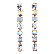 Long varied diamante earrings in white colour set in vintage gold alloy