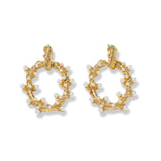 Gold Twisted Hoop Earrings with Pearl Detailing