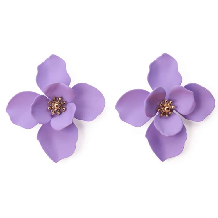 Mauve Purple Painted alloy large bloom earrings Gold coloured alloy centre