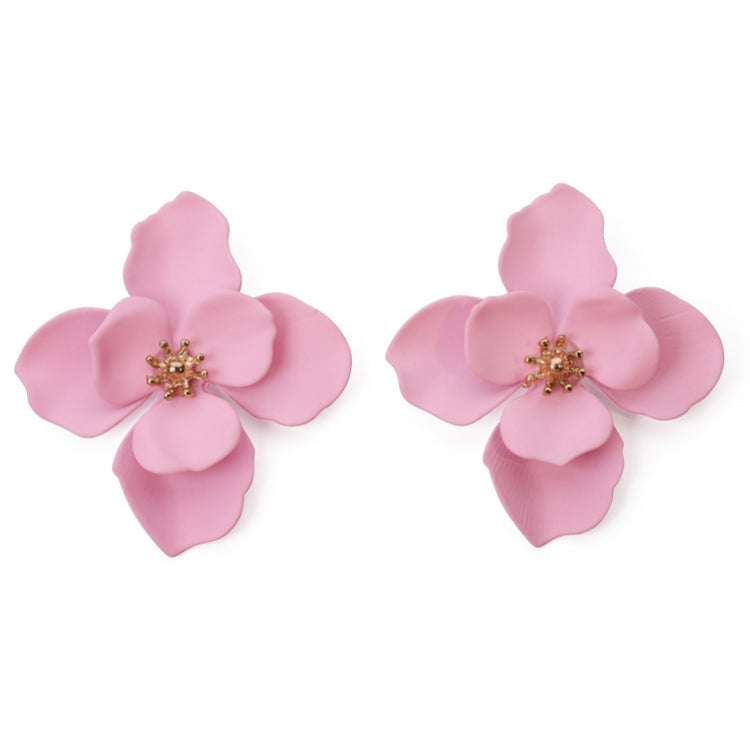 Pink Painted alloy large bloom earrings Gold coloured alloy centre