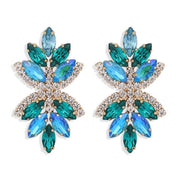Glam diamante statement earrings Multi coloured in blue/green
