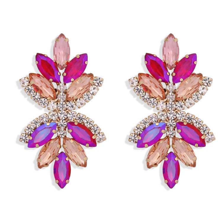 Glam diamante statement earrings Multi coloured in peach/pink