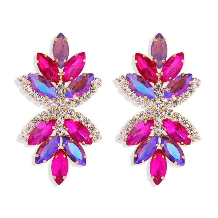 Glam diamante statement earrings Multi coloured in rose/mauve
