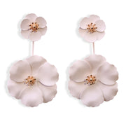 Pink Blush colour small flower drop into large flower painted alloy earrings with gold centre