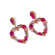 Large Rhinestone Pink Heart Statement Earrings