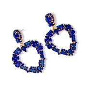 Large Rhinestone Royal Blue Heart Statement Earrings