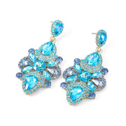 Iridescent AB Rhinestone and Diamante Statement Earrings in Aqua