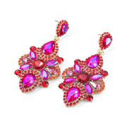 Iridescent AB Rhinestone and Diamante Statement Earrings in Rose and Red