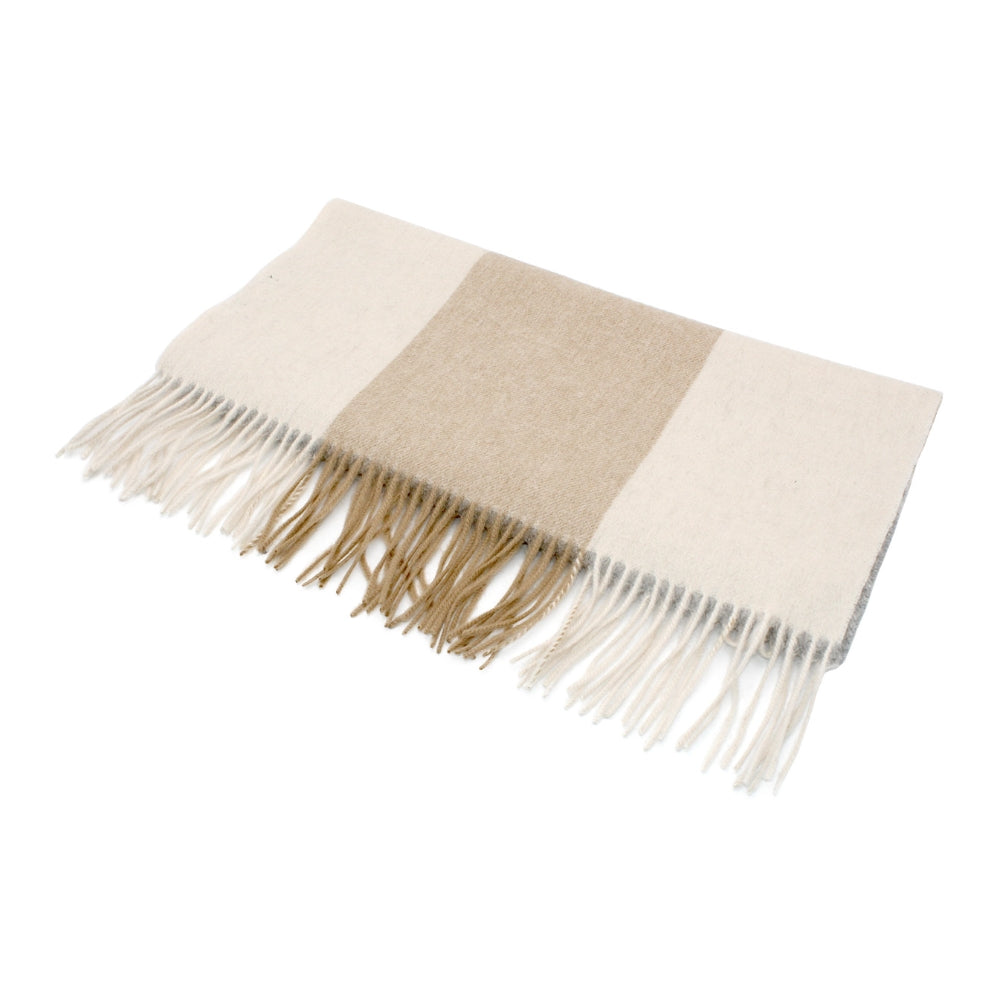 Morgan and Taylor Luxe, winter scarf Tonal neutral pattern Tasseled edge Length 190 cm, Width 70 cm Made from 100% wool