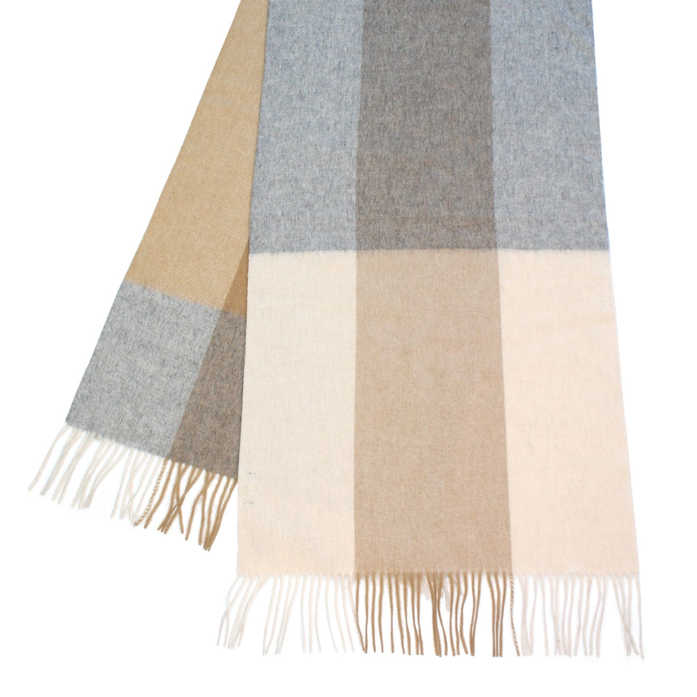 Morgan and Taylor Luxe, winter scarf Tonal neutral pattern Tasseled edge Length 190 cm, Width 70 cm Made from 100% wool