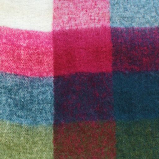 Morgan and Taylor Chunky winter scarf Multi-colour check pattern featuring tasseled edge Magenta, emerald, teal and cream toned