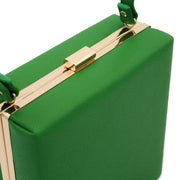 Square Vegan Leather Hard Clutch with Gold Hardware in Green