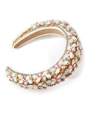 Velvet Padded Headband Richly Emebellished in Pastel Rhinestones and Diamante