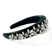Satin Embellished Floral Design Padded Headband in black