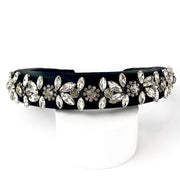 Satin Embellished Floral Design Padded Headband in Black