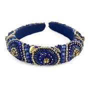 Blue and Gold Hand Beaded Sequin, Bead and Diamante Embellished Headband