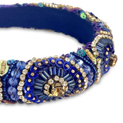Blue and Gold Hand Beaded Sequin, Bead and Diamante Embellished Headband