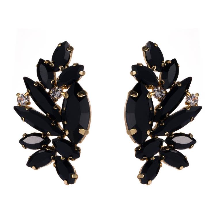 Rhinestone and Diamante Geometric Design Stud Earrings in Black