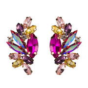 Rhinestone and Diamante Geometric Design Stud Earrings in Pink