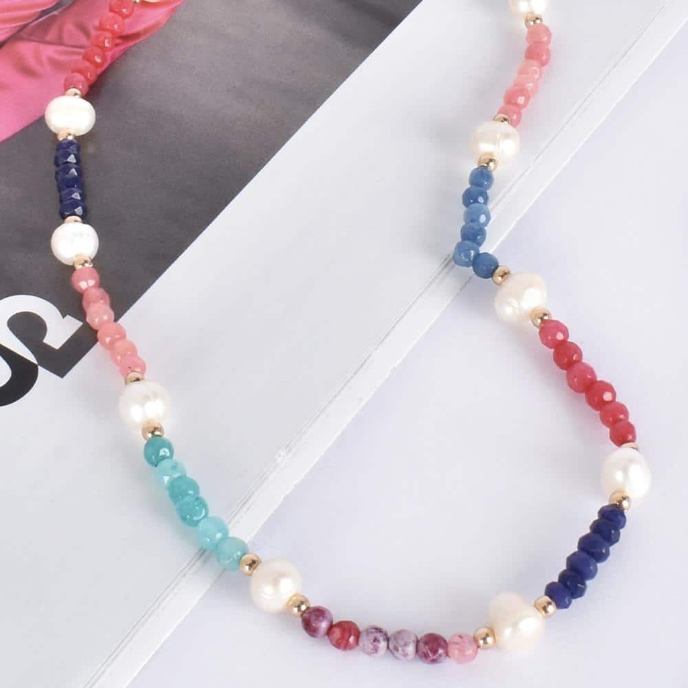 Colourful Mixed Bead and Pearl Short Necklace