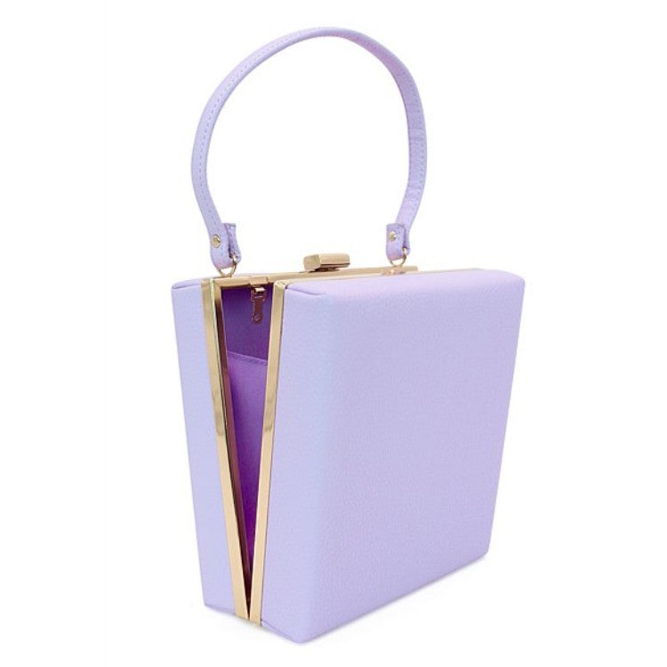 Square Vegan Leather Hard Clutch with Gold Hardware in Lilac